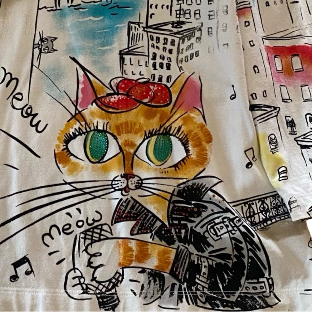 Chico’s Bling Cat Cityscape Top White Chico’s Size 2/Large - Picture 3 of 5